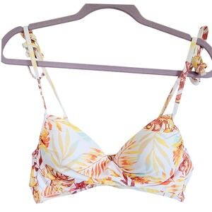Tahiti Swimwear L Bikini Bralette Top Tropical Wht/Orange Padded Cups NWT‎